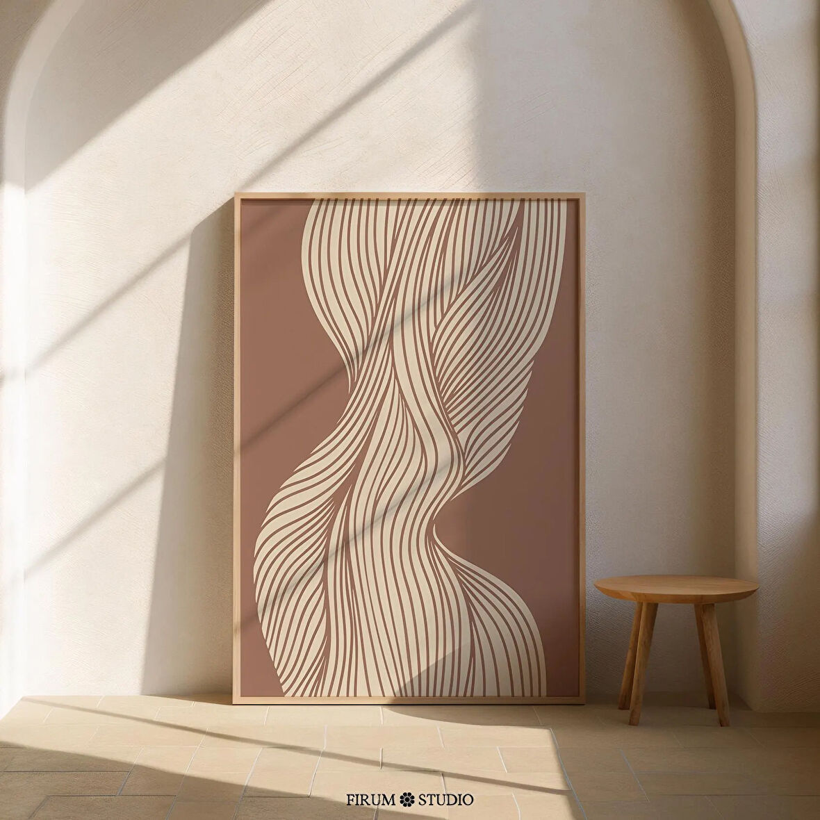 Akıcı Çizgiler Minimalist Sanat, Terracotta ve Mocha Kahverengi Soyut