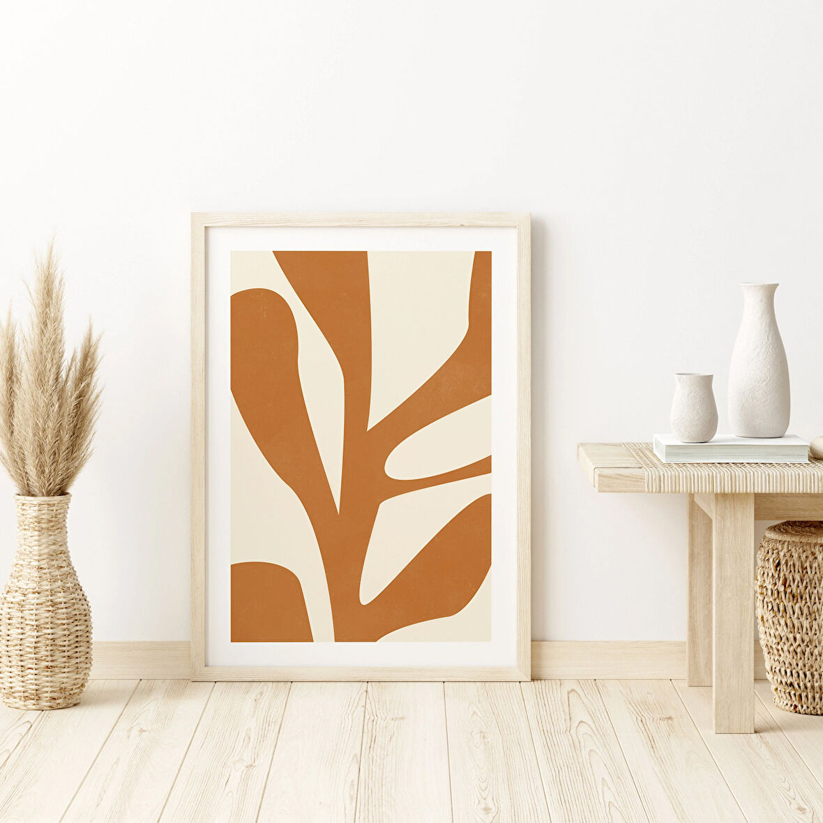 Soyut Botanik, Yanık Turuncu, Bohem Sanatı, Minimalist Poster, Botanik Poster