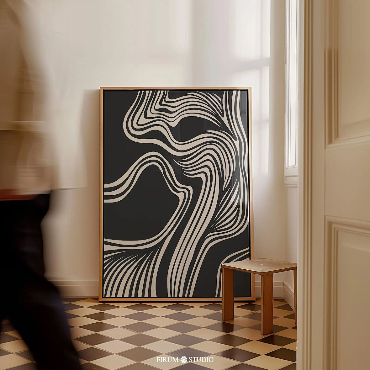 Organik Soyut Siyah ve Bej Çizgi Sanatı, Minimalist