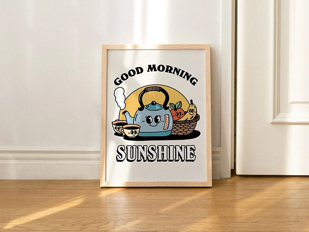 Mutfak Duvar Baskısı, Retro Kahvaltı İllüstrasyonu, Vintage Kettle 70'ler Poster, Yemek Duvar Dekoru