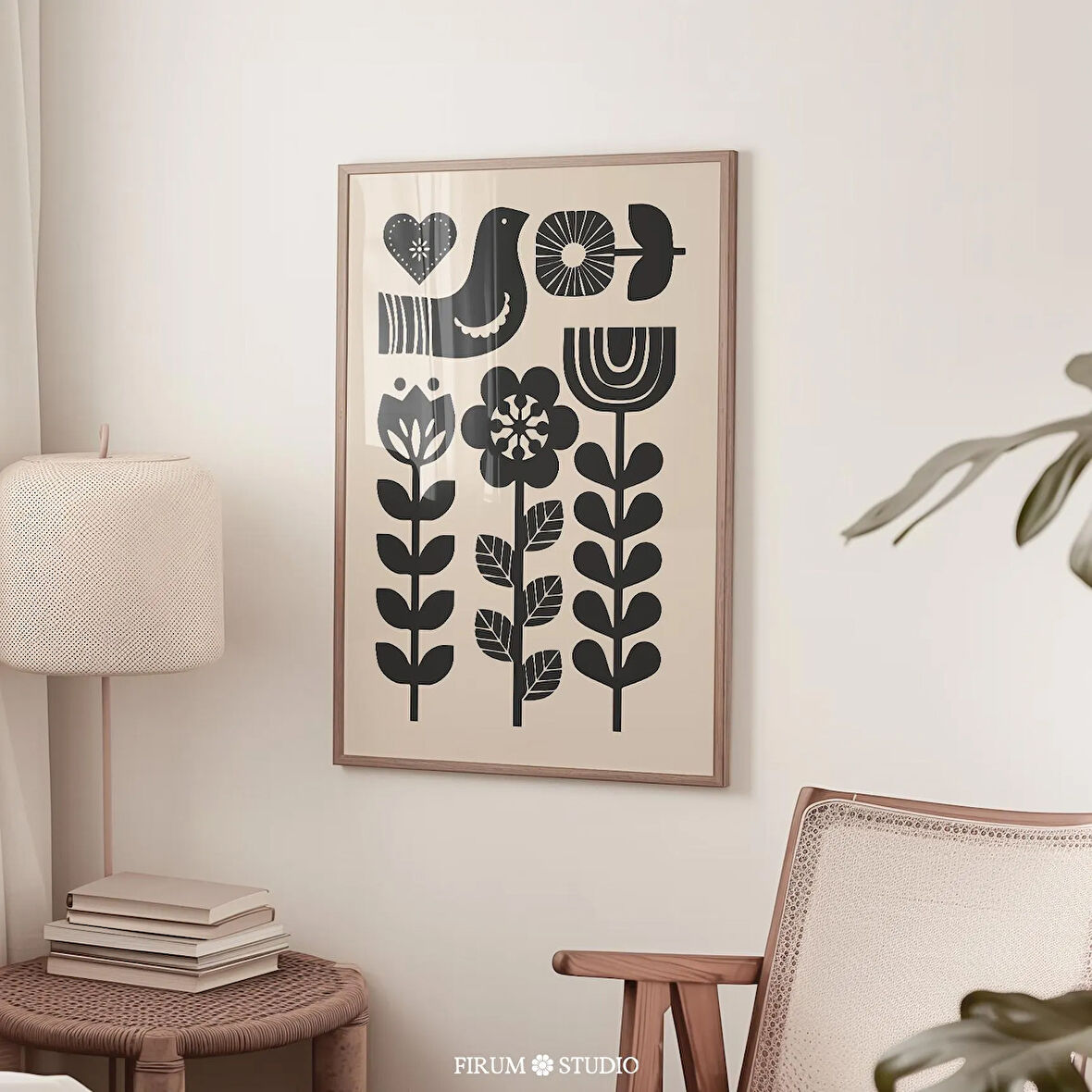 Norveç Halk Sanatı, Nötr Duvar Sanatı, Duvar Sanatı, İskandinav, Bej Siyah Duvar Sanatı