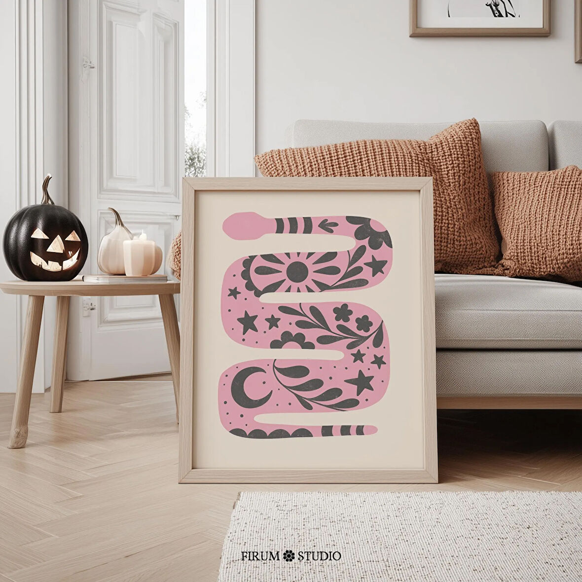 Yılan Duvar Dekoru, Pembe Gotik Sanatı, Duvar Sanatı, Pembe Cadılar Bayramı Sanatı, Sevimli Cadılar Bayramı Dekoru
