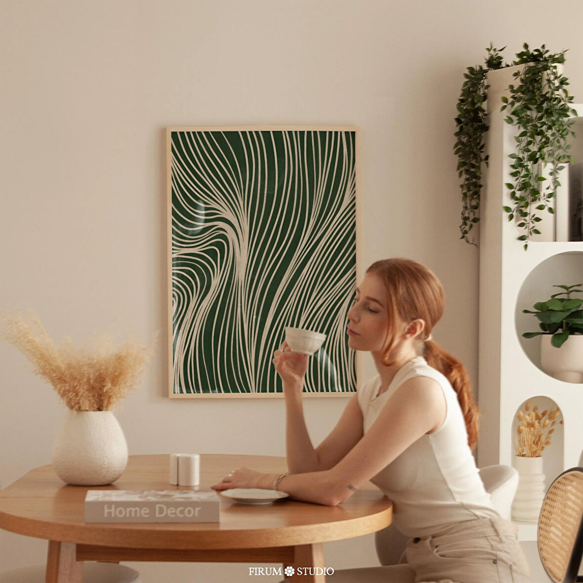 Zümrüt Soyut Çizgiler Sanatı, Duvar Sanatı, Çizgi Sanatı Poster, Modern Oda Dekoru