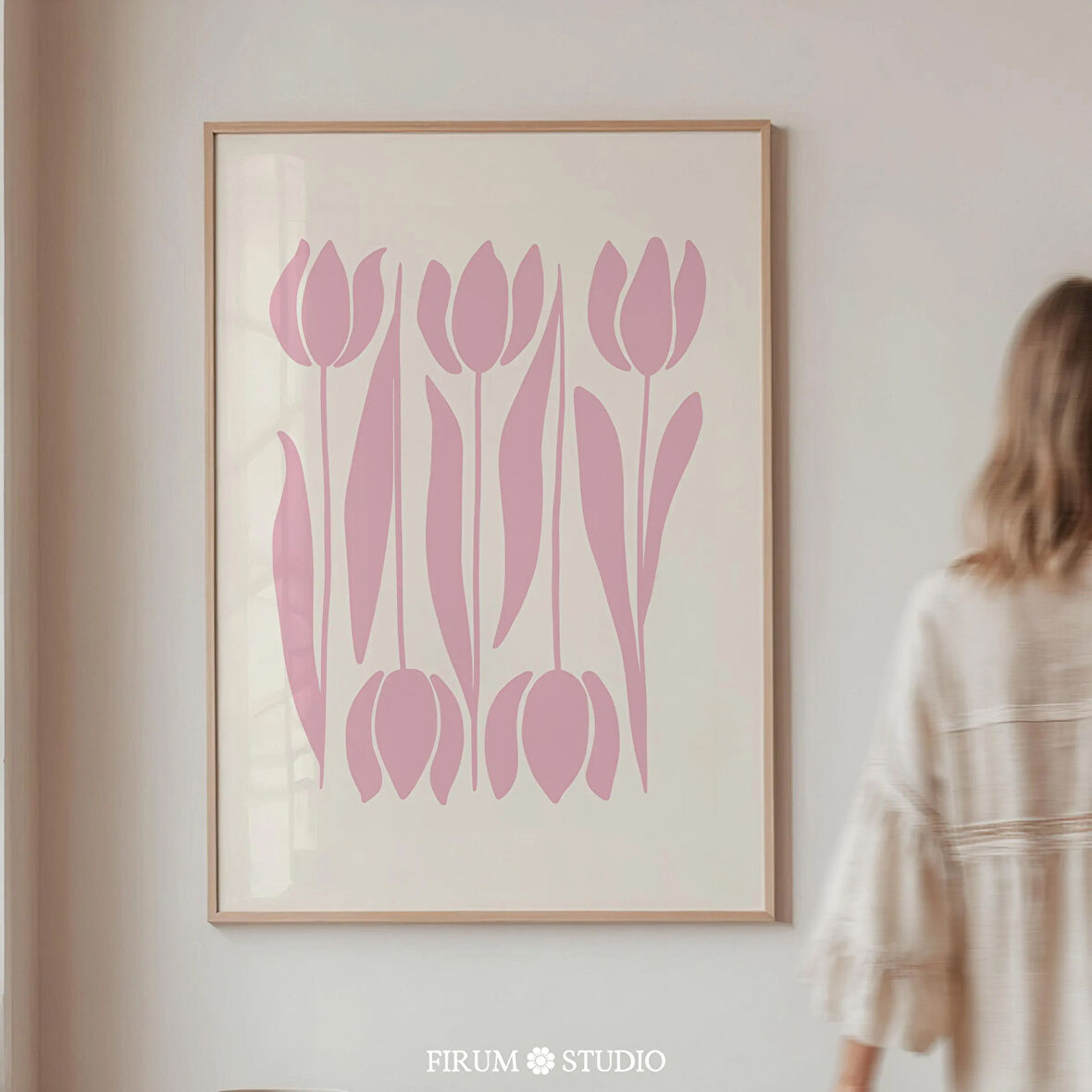 Pastel Pembe Lale Duvar Sanatı, Bohem Pembe Sanatı, Çiçek Pazarı Duvar Sanatı