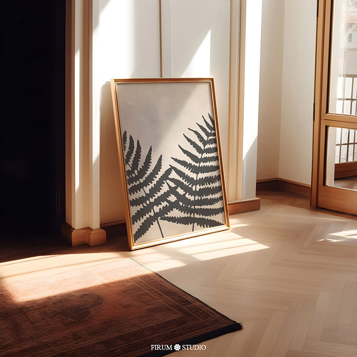 Minimalist Eğrelti Otu Yaprakları Duvar Sanatı, Nötr Botanik Dekor