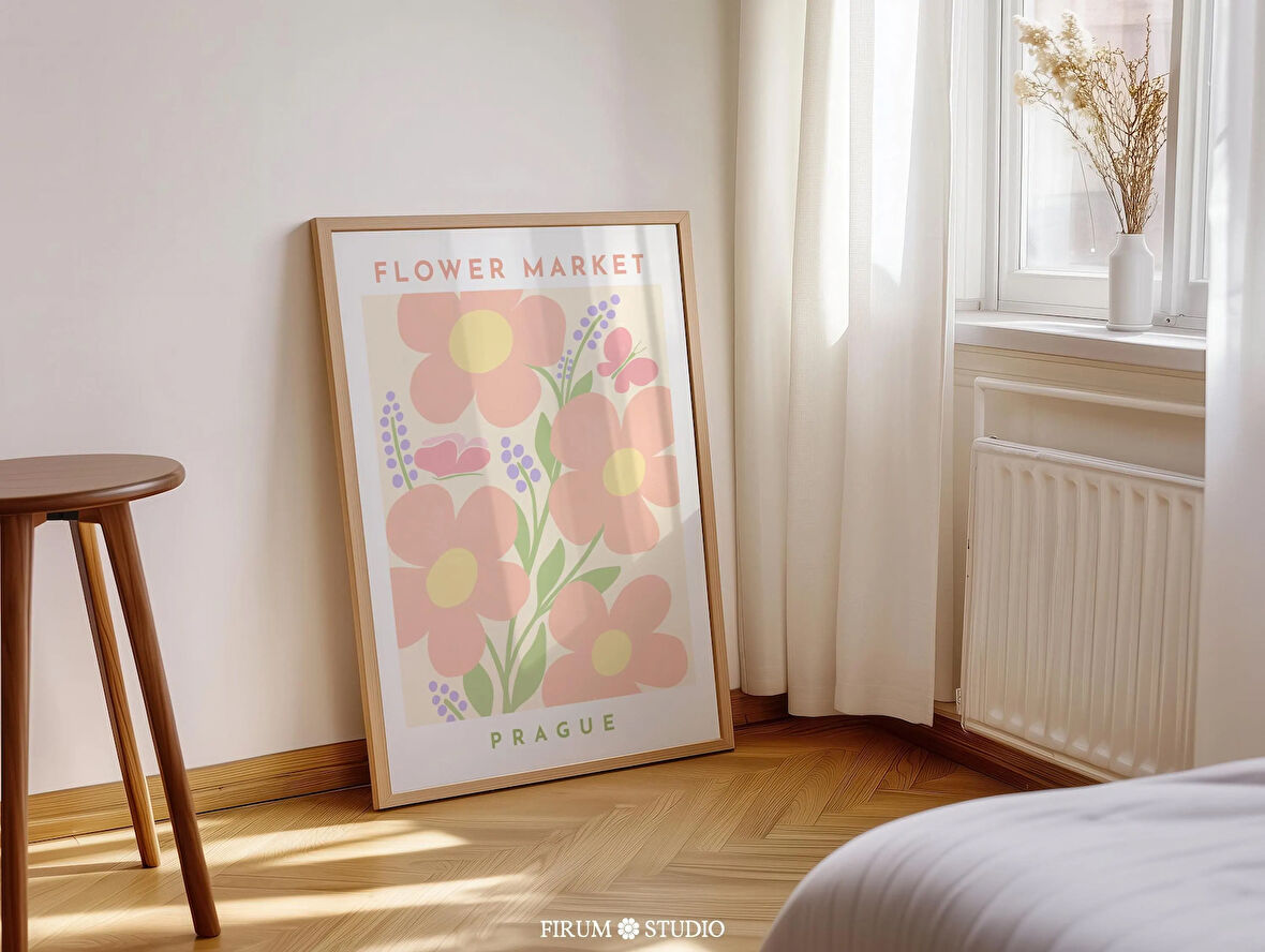 Prag Çiçek Pazarı Duvar Sanatı, Pastel Oda Dekoru, Allık Pembesi Duvar Sanatı