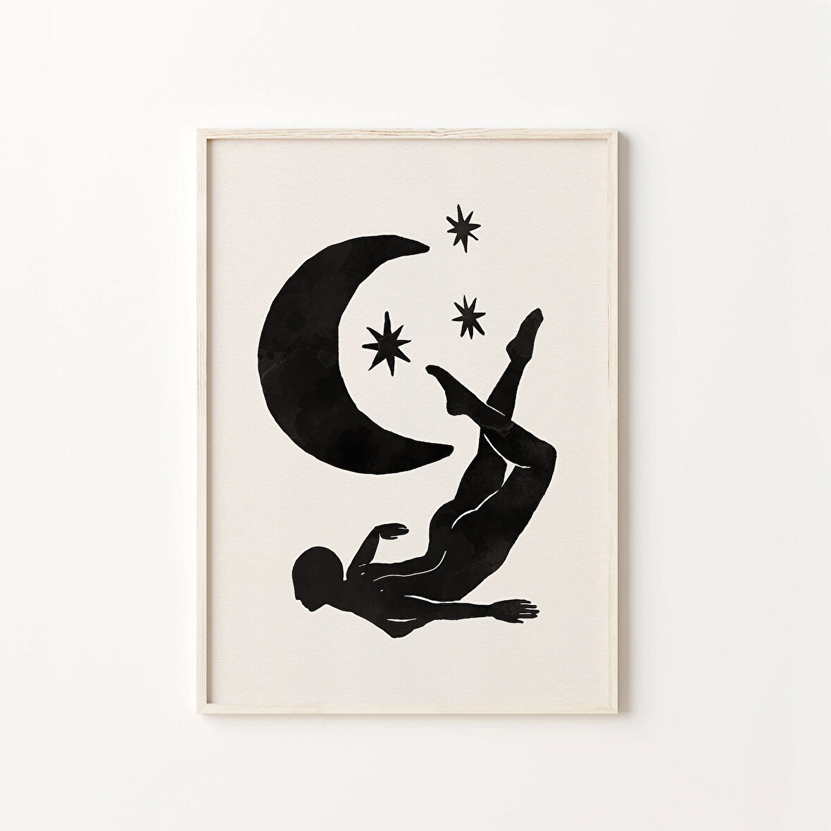 Kadın Vücudu, Bej Siyah Duvar Sanatı, Soyut Ay, Minimal Poster