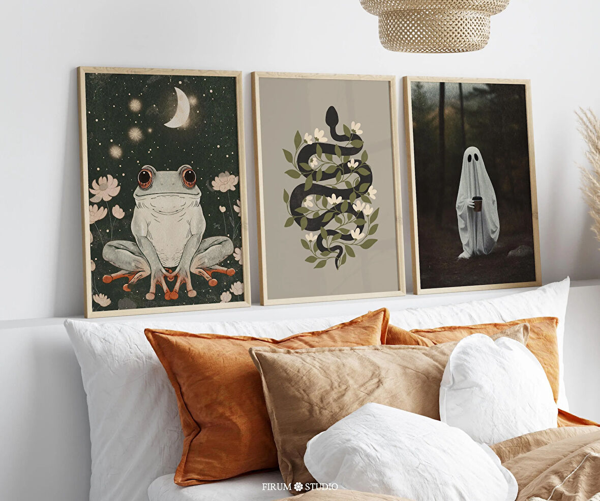 Karanlık Cadılar Bayramı 3'lü Set, Kasvetli Bohem Cadılar Bayramı Duvar Dekoru