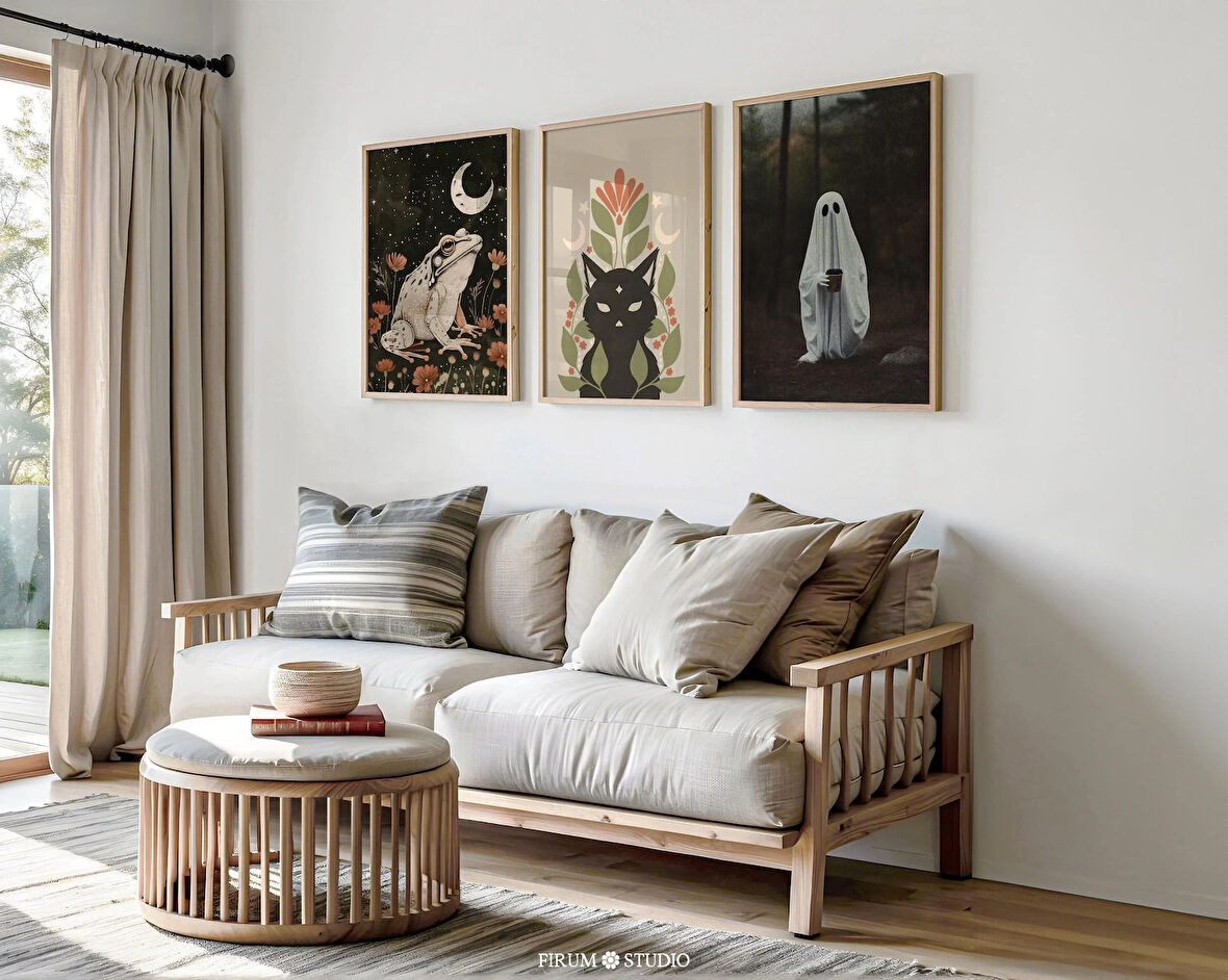 Boho Cadılar Bayramı 3'lü Duvar Sanatı Seti, Toprak Tonları Duvar Dekoru