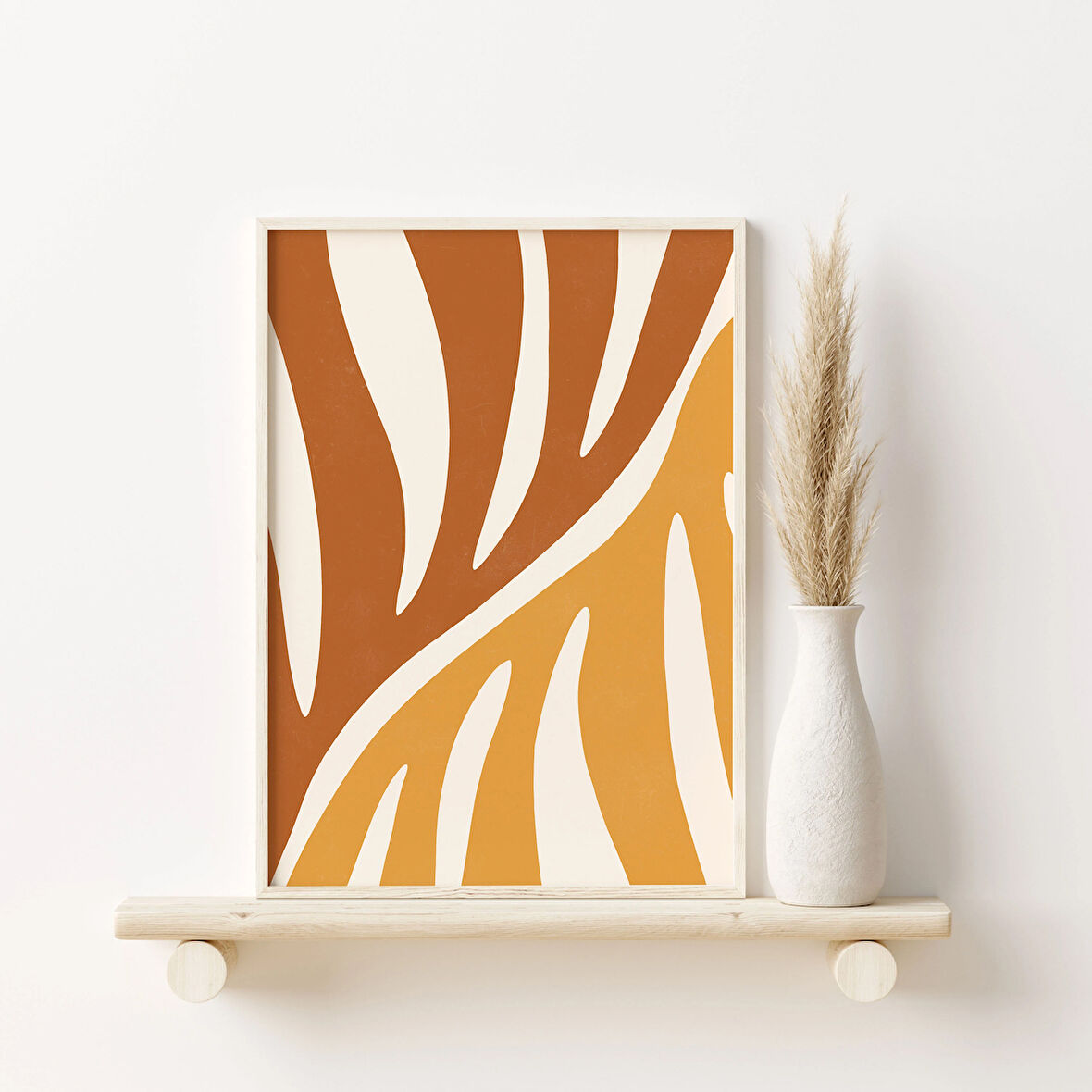 Toprak Tonları Duvar Sanatı, Minimal Botanik, Yanık Turuncu, Bohem Sanatı, Organik Minimalist