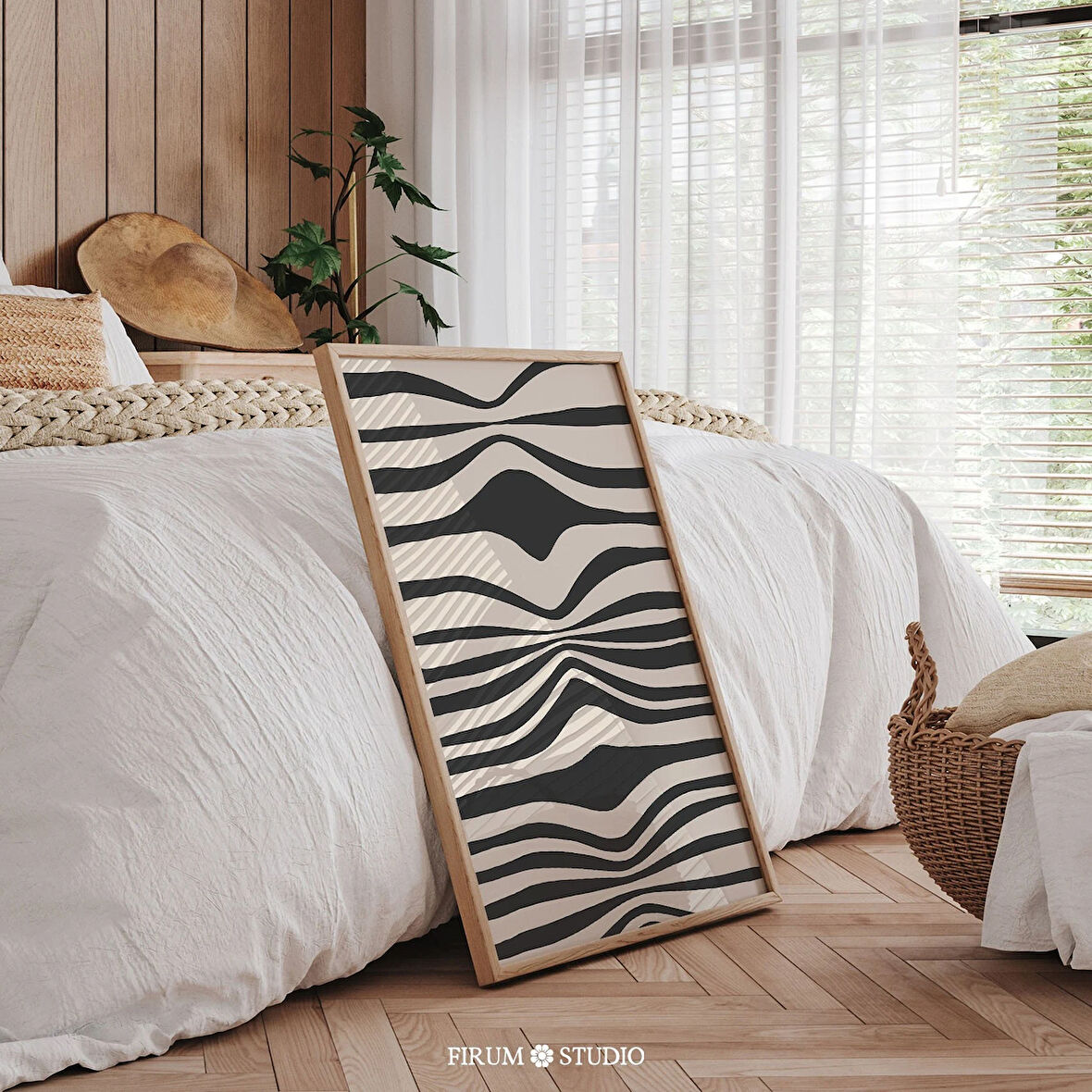 Siyah ve Bej Modern Çizgili Duvar Sanatı, Soyut Çizgiler Sanatı