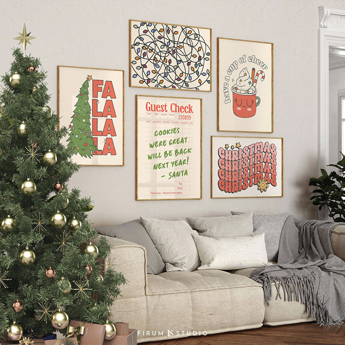 Retro Noel Duvar Galerisi 5'li Duvar Sanatı Seti, Trend Noel |