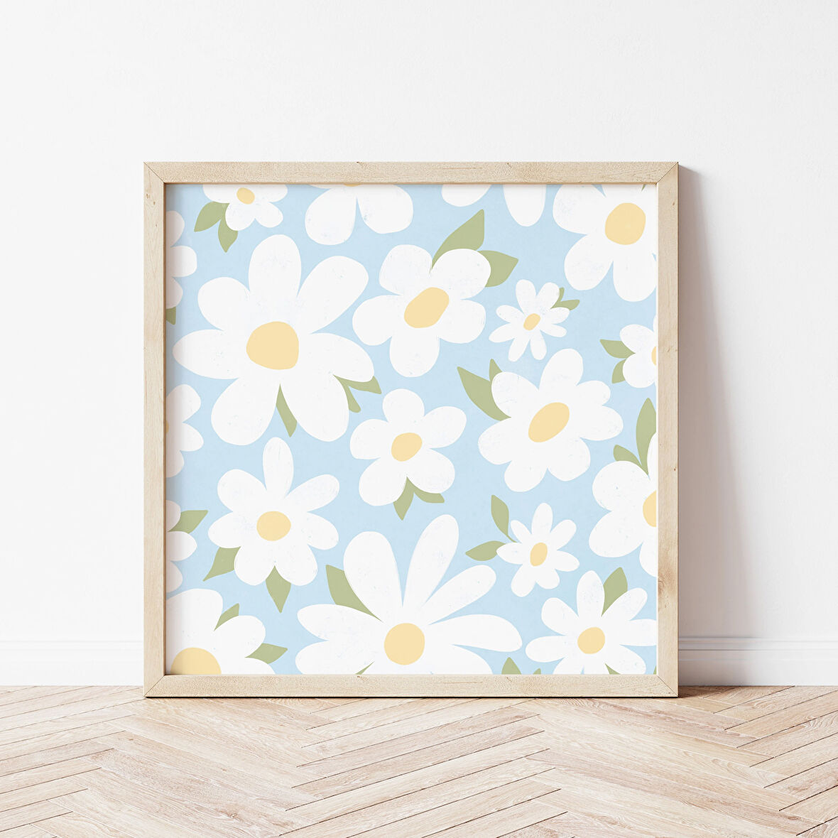 Pastel Oda Dekoru, Papatya Duvar Sanatı, Gök Mavisi, Duvar Sanatı, Yurt Odası Duvar Dekoru