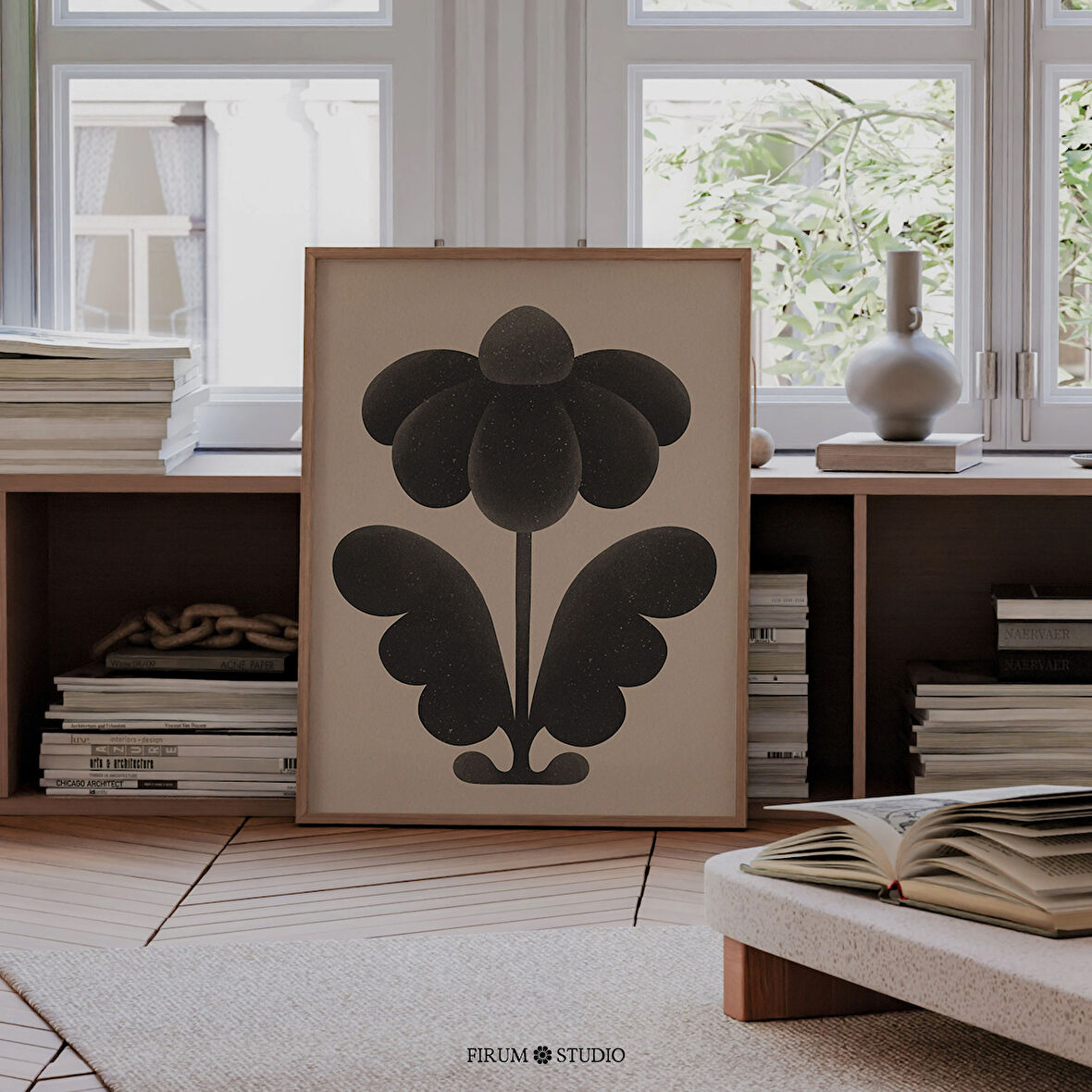 Botanik Soyut Siyah Bej Sanat, Kasvetli Botanik Modern Sanat