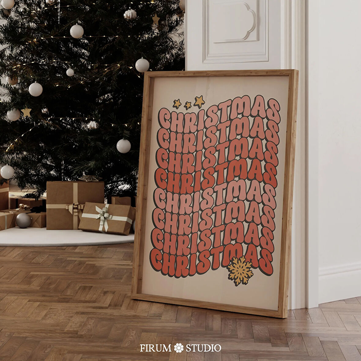 Retro Renkli Noel Duvar Sanatı