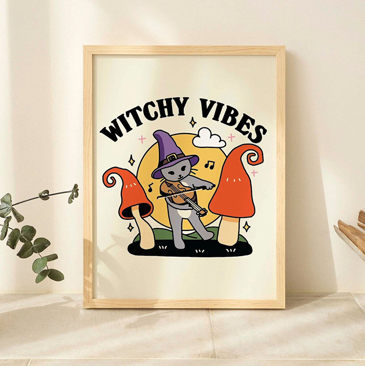 Cadı Titreşimleri Cadılar Bayramı Kedi Baskısı, Ürkütücü Duvar Dekorasyonu