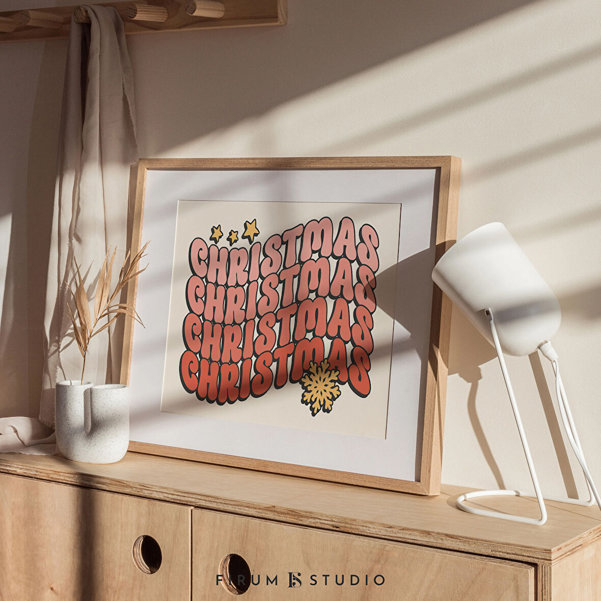 Retro Noel Dalgalı Tipografi Poster, Noel Yatay Sanatı |