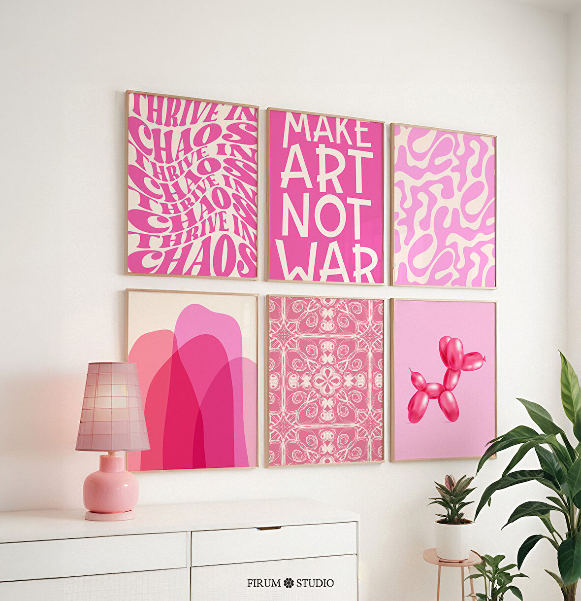 Parlak Pembe Preppy Odası 6'lı Sanat Seti