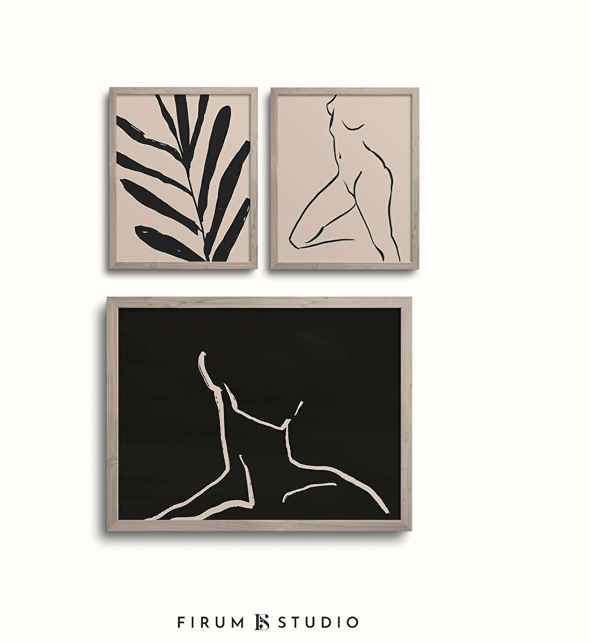 Soyut 3'lü Set, Duvar Sanatı, Orta Yüzyıl Galerisi, Siyah Bej 3'lü Set, Japandi Duvar Dekoru