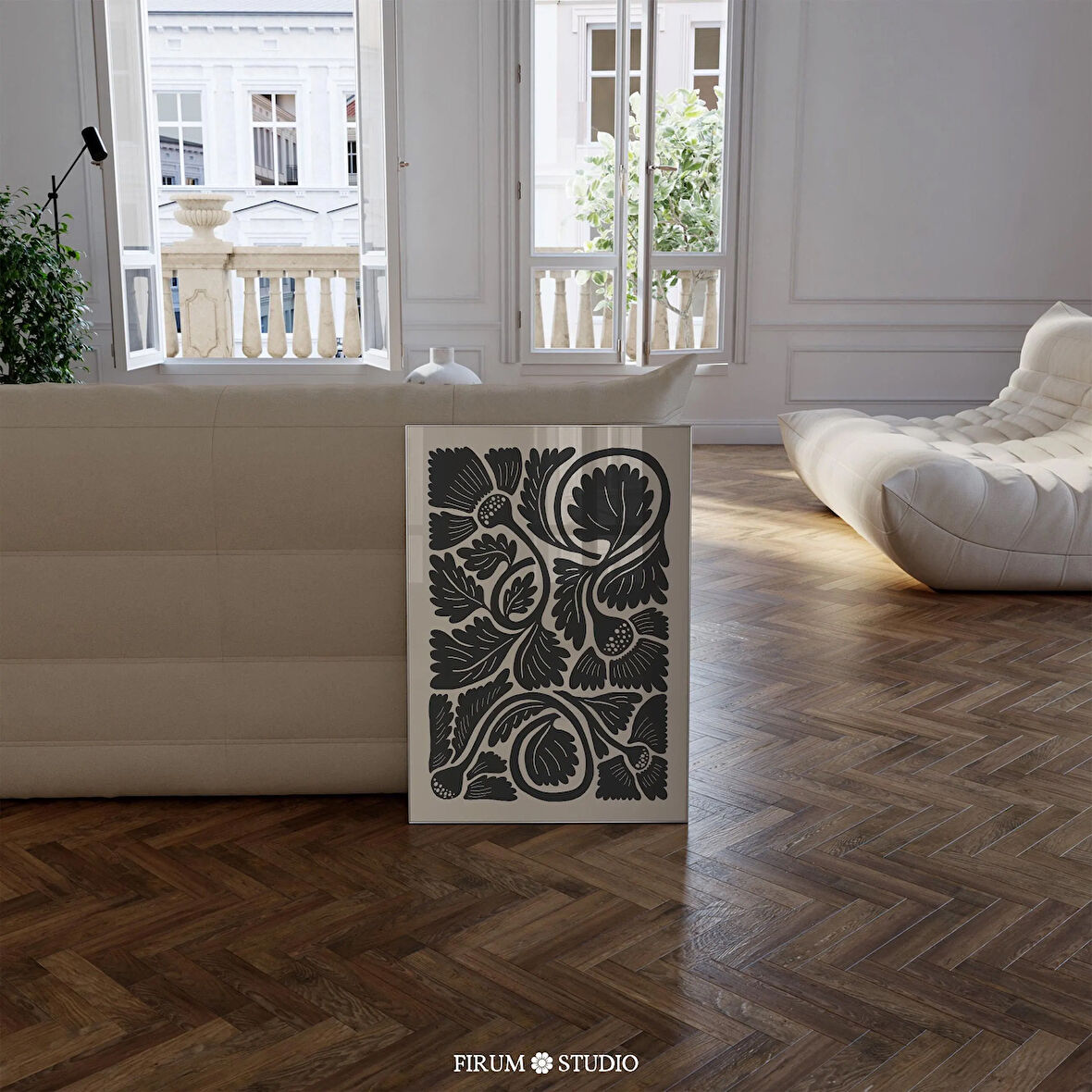 Modern Botanik Duvar Dekoru - Orta Yüzyıl Modern Dekorasyonu İçin Bej ve Siyah Sanat | Organik ve Kasvetli Duvar Sanatı |