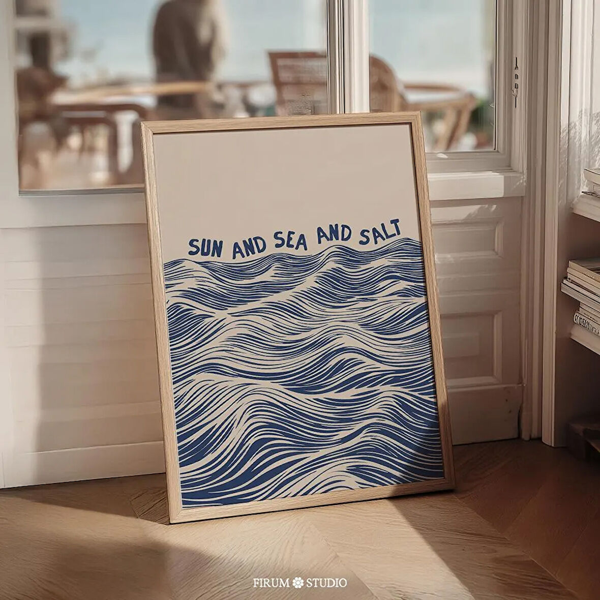 Güneş, Deniz ve Tuz Minimalist Lacivert Sanat, Sahil Duvar Dekoru