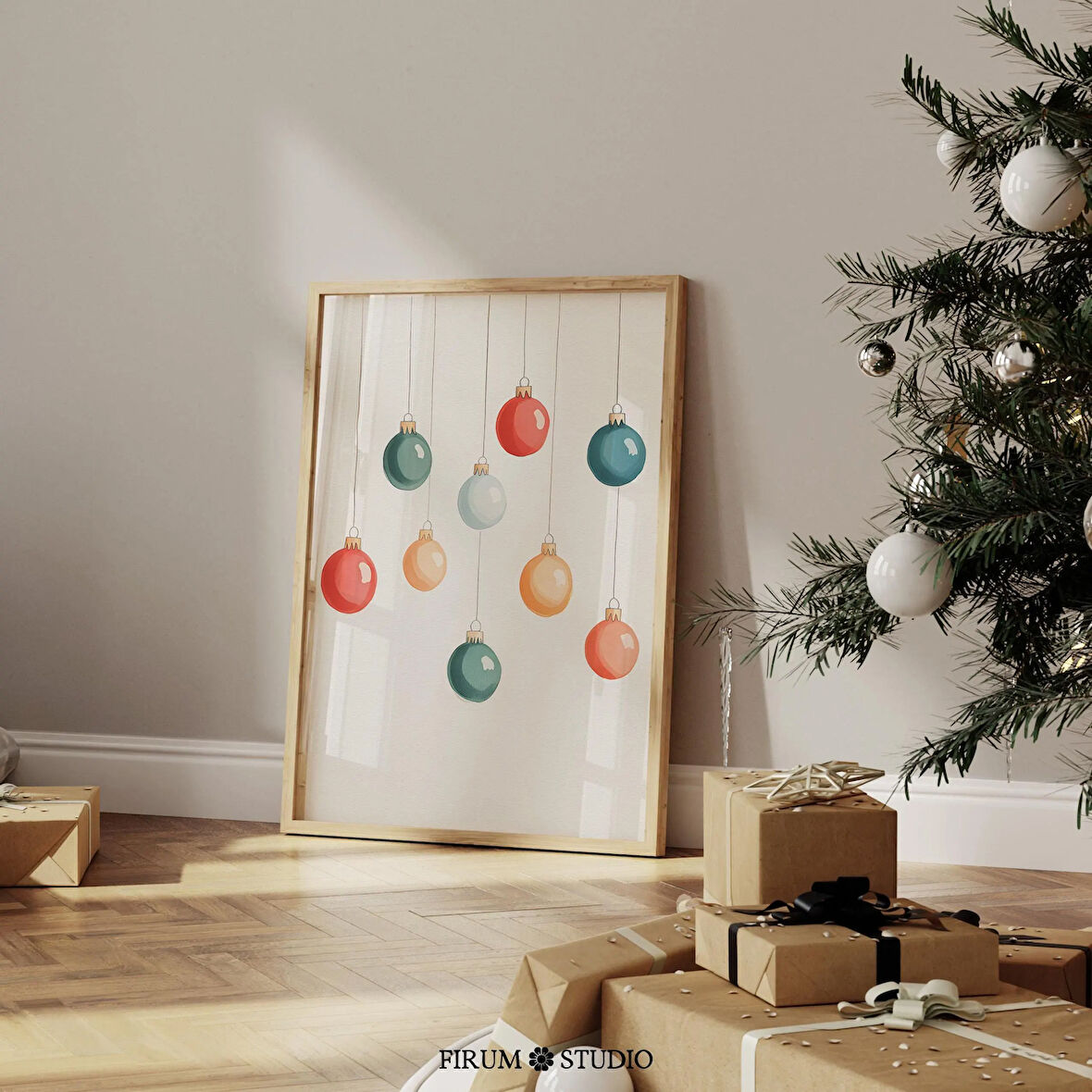 Minimal Renkli Tatil Duvar Dekoru - Şenlikli Noel Estetiği İçin Eklektik Daire | Bohem Noel Sanatı |