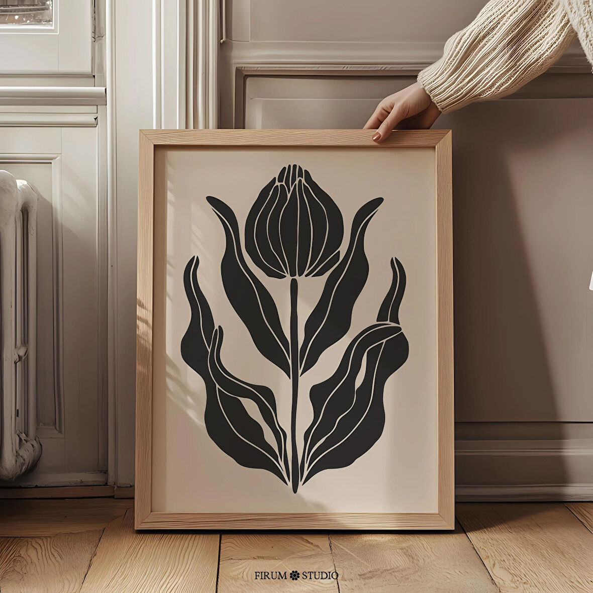 İskandinav Soyut Çiçek Desenleri - Kasvetli Bir Estetik İçin İskandinav Halk Estetiği | Bej ve Siyah Soyut Botanik Sanatı |