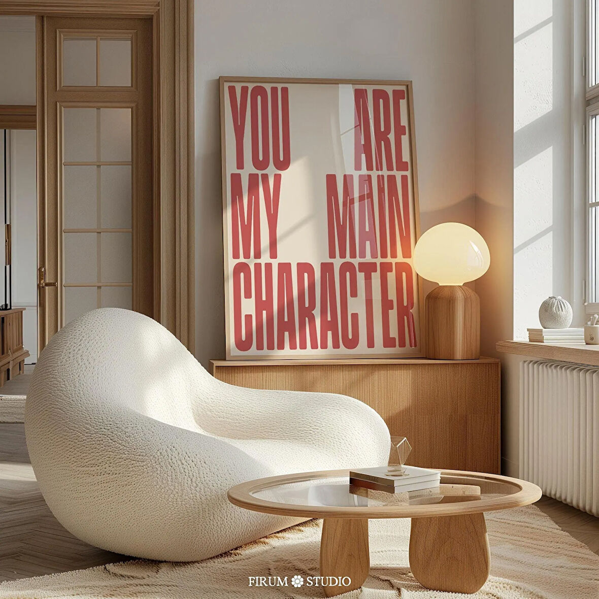 Sevgililer Günü İçin Kırmızı ve Bej Renklerinde Modern Tipografik Aşk - Şık Daire veya Yatak Odası Dekoru İçin Minimalist Duvar Sanatı |