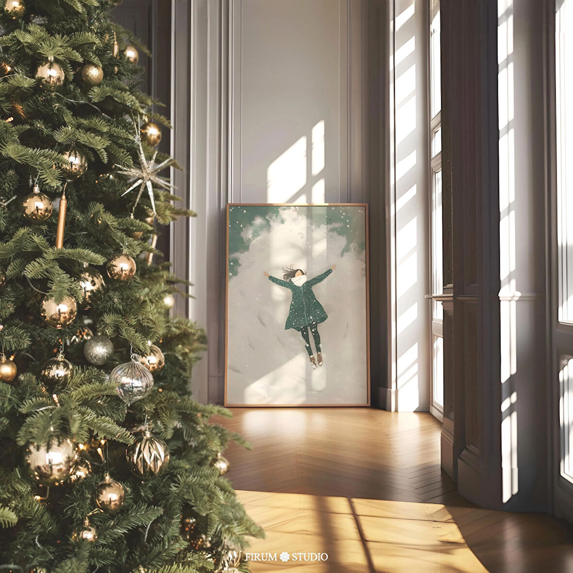 Beyaz ve Yeşil Kar Melekleri, Retro Kış Poster