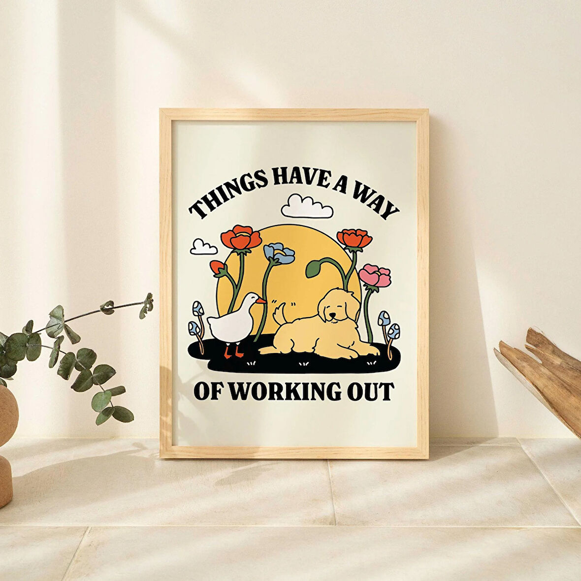 Çerçeveli Köpek Evi Baskısı, Retro Pozitiflik Posteri, Pozitif Posterler, Oturma Odası Yurt Dekor Posterleri