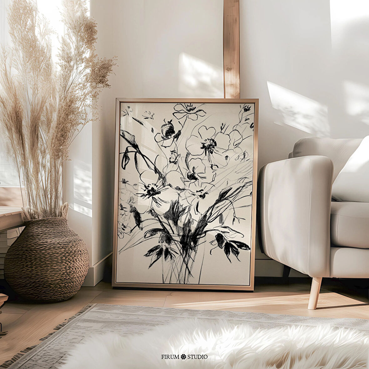 Hafif Estetik Soyut Çiçek Duvarı - Modern Daire Dekoru ve Minimal Oturma Odası | Botanik Sanat |
