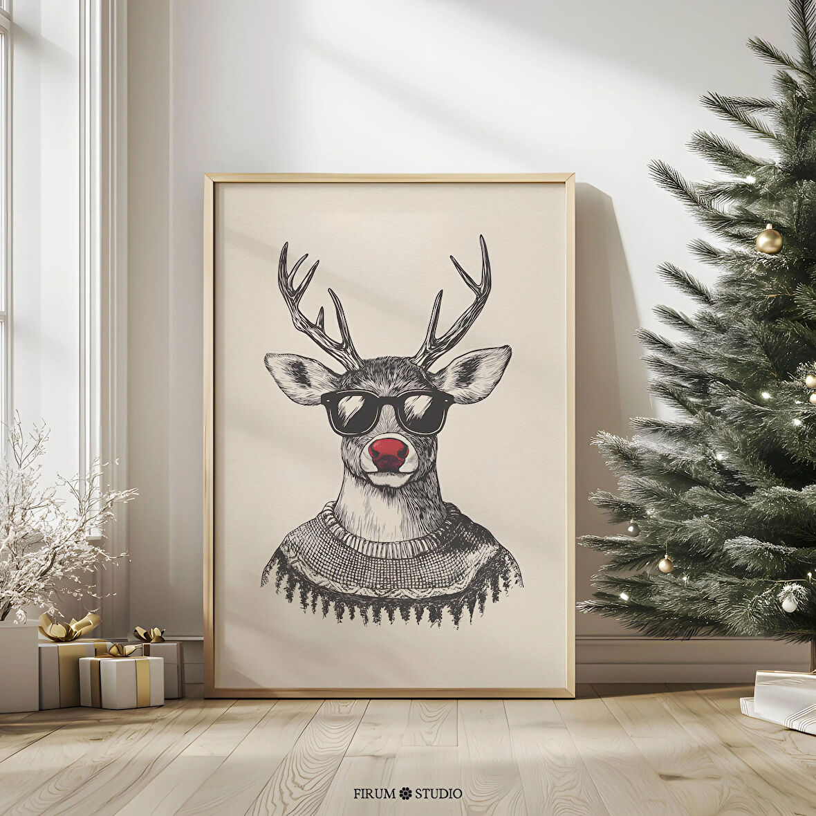 Rudolph Duvar - İskandinav Noel Şenlik Dekoru | Trend Noel Duvar Sanatı ve Sanatı | Tatil Duvar Dekoru |