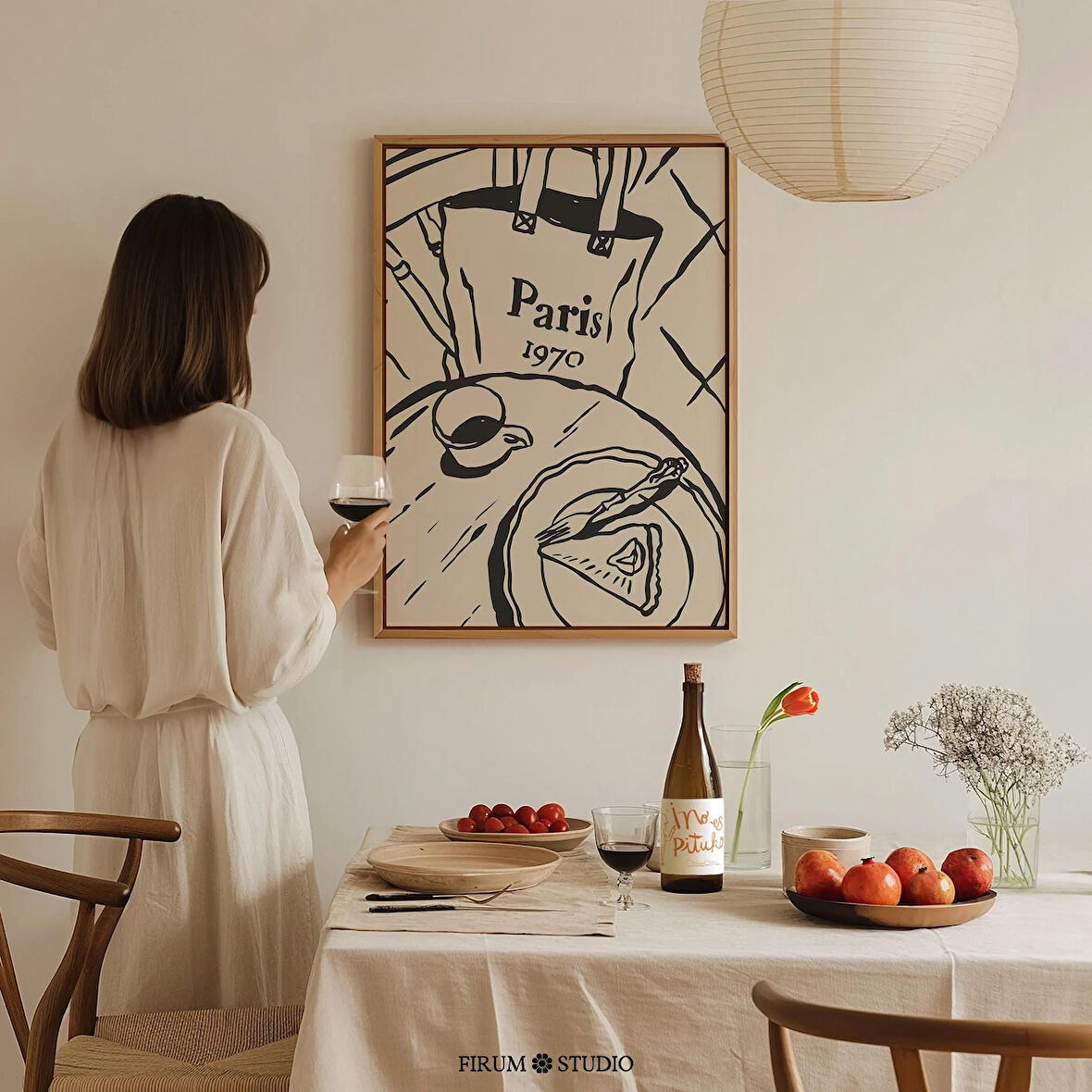 Fransız Kahvaltı Duvarı - Mutfak ve Yemek Köşesi için Modern Çiftlik Evi Sanatı | Trend Bej ve Siyah Eklektik Daire Sanatı |