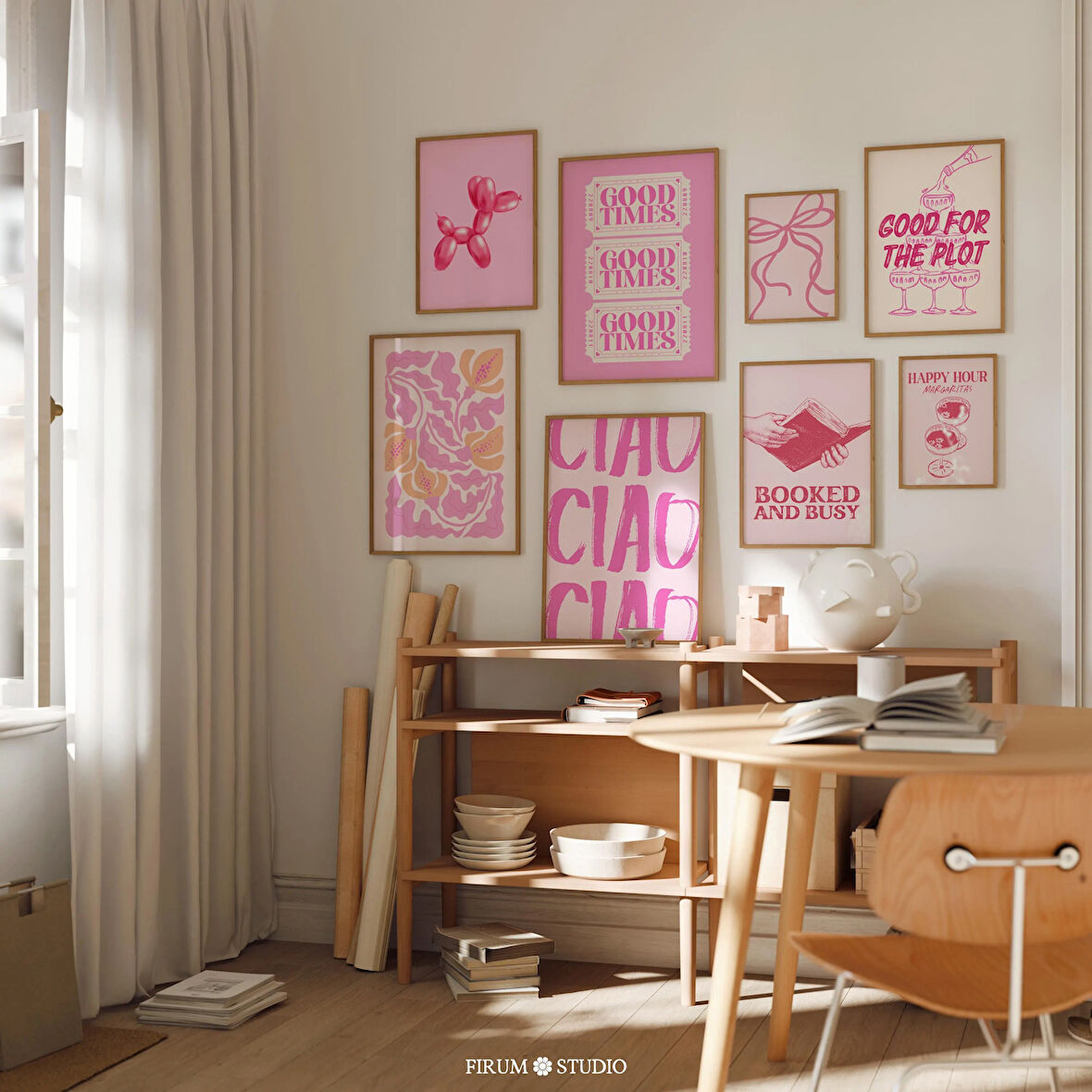 Trend Pembe Duvar Galerisi 8'li Duvar Sanatı Seti, Yurt Odası Duvar Dekoru