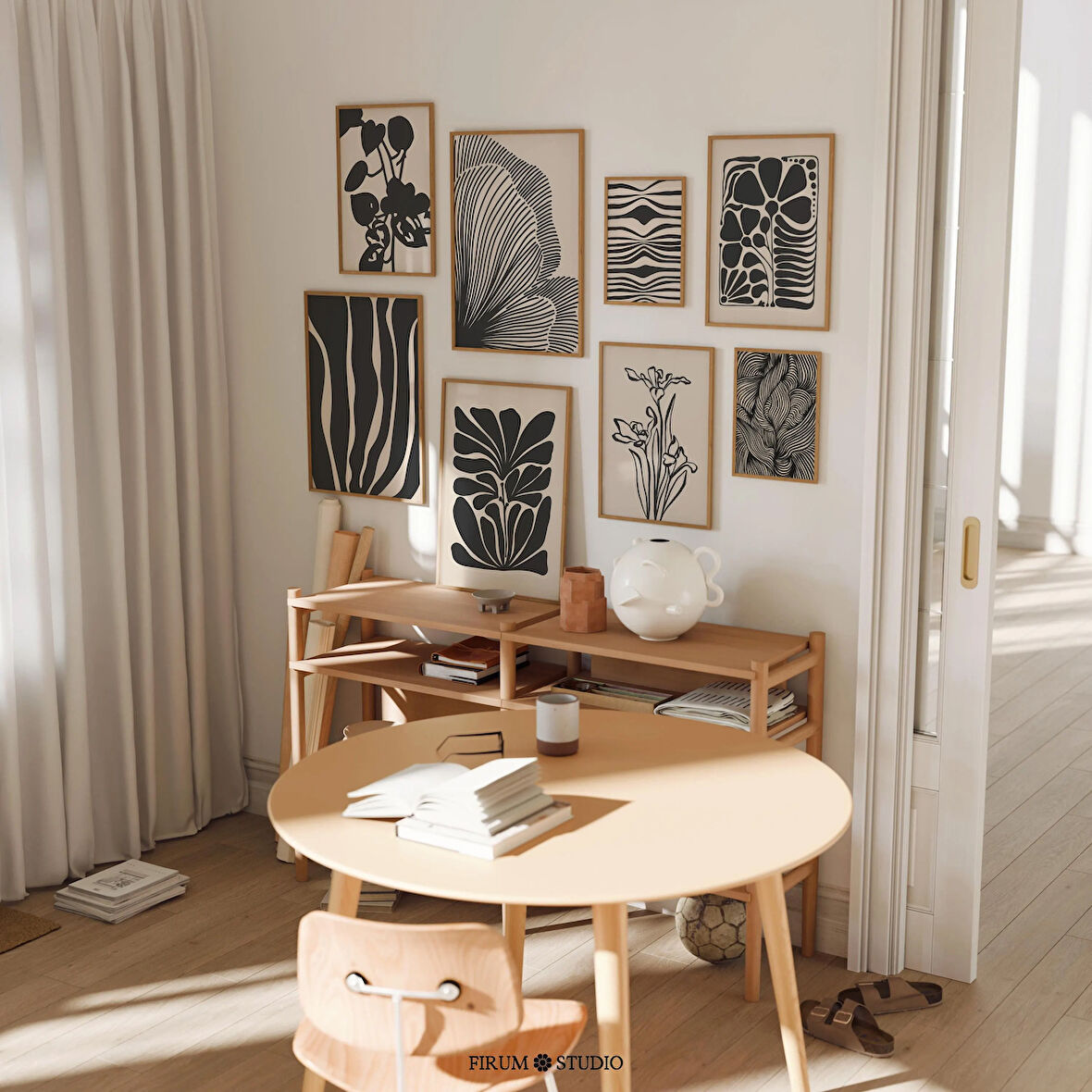 Siyah ve Bej Soyut Botanik 8'li Set - Moody Orta Yüzyıl Modern Duvar Galerisi | Modern Rustik Dekor İçin Duvar Dekoru |