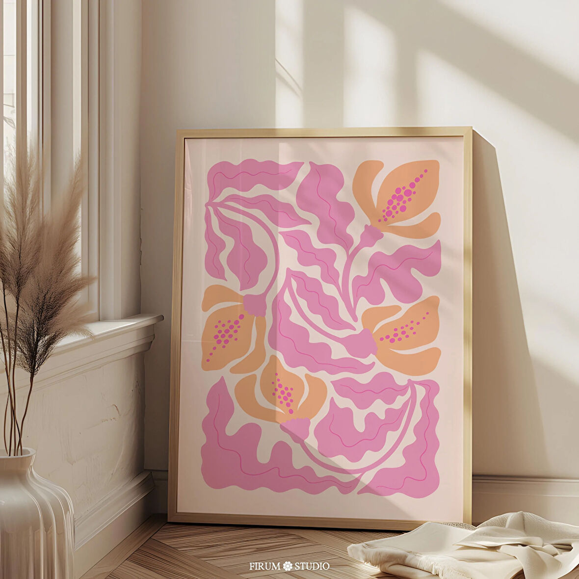 Pastel Pembe ve Şeftali Soyut Botanik Sanat Poster