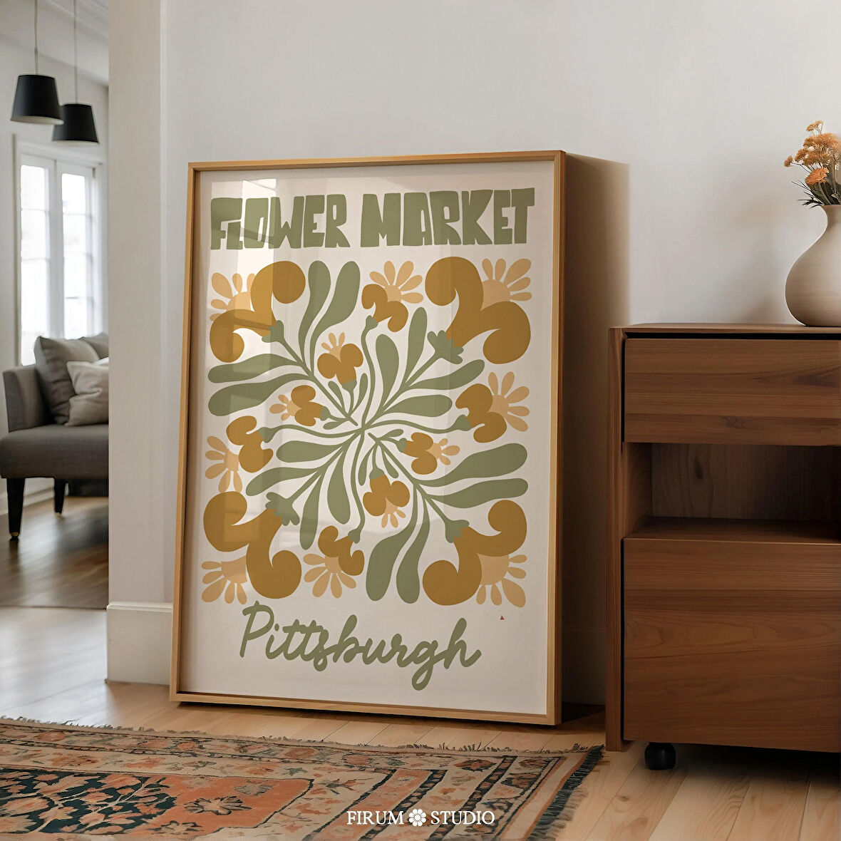 Pittsburgh Çiçek Pazarı Duvar Sanatı, Toprak Tonları Botanik Sanat Poster