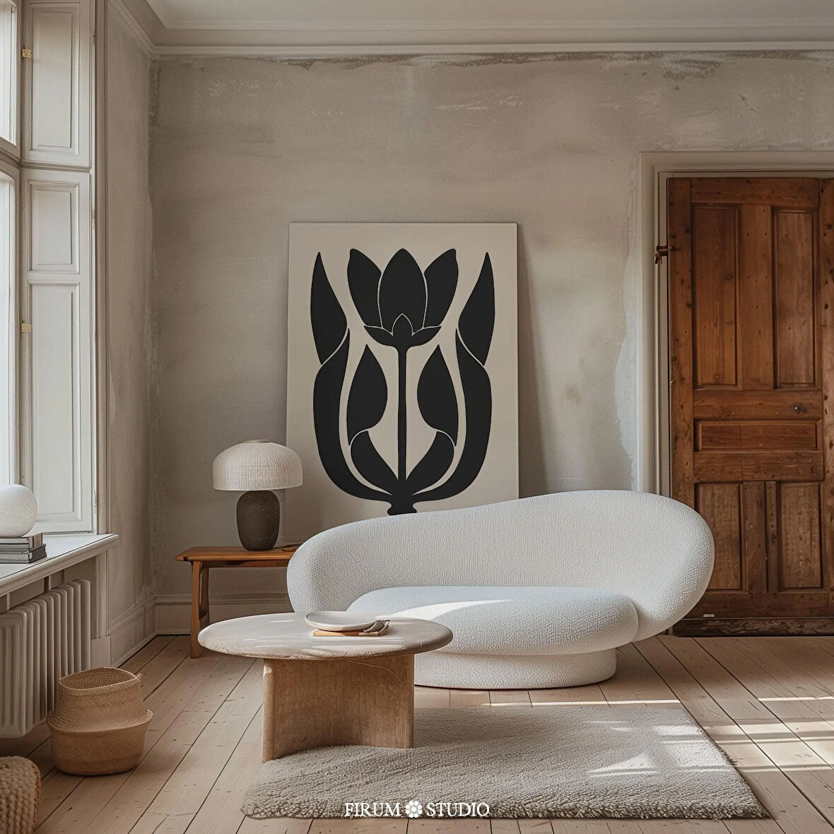 Modern Lale Sanatı, Bej ve Siyah Çiçekli Duvar Dekoru