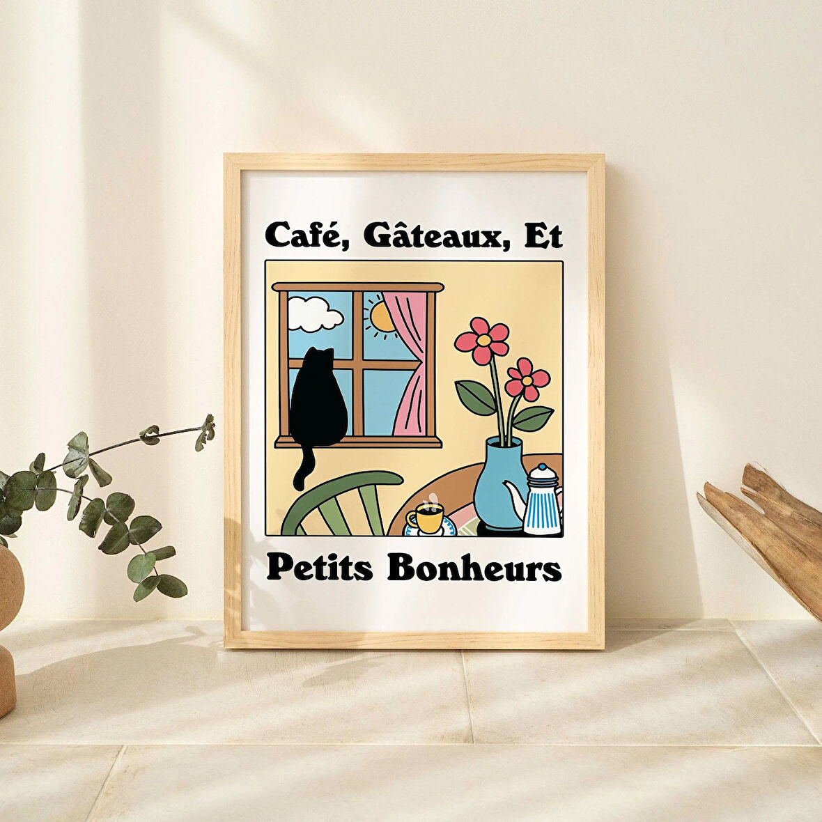 ÇERÇEVELİ Le Gateaux, Fransız Kafe Chat Noir Baskısı, Retro Kedi Posteri, Mutfak Dekoru, Renkli Posterler