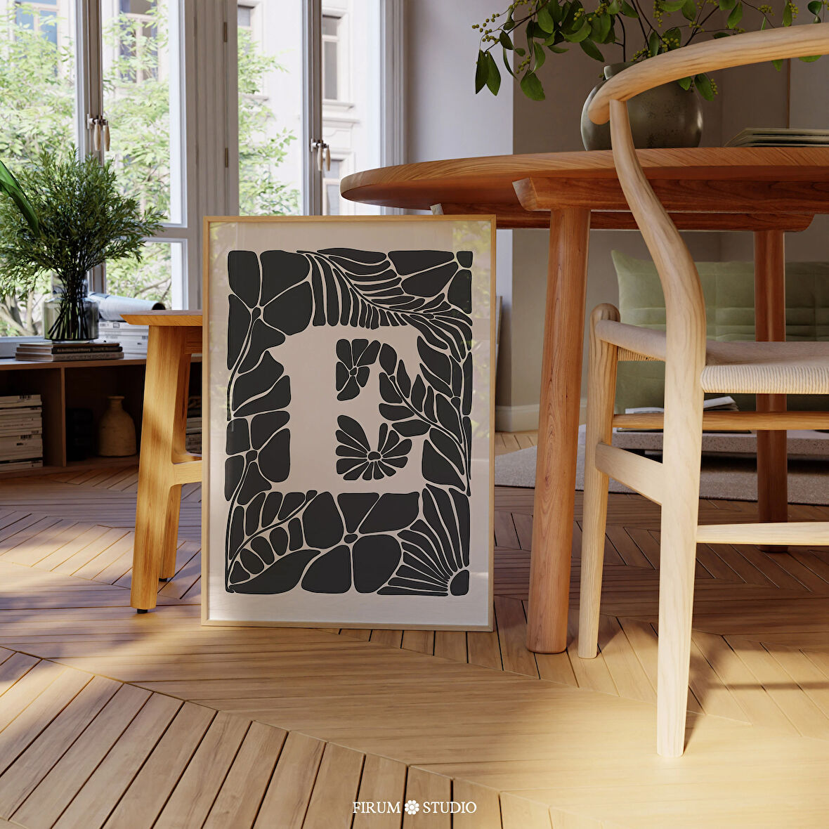 E Harfi Poster, Modern İlk Harf Sanatı, Bej ve Siyah Monogram Poster