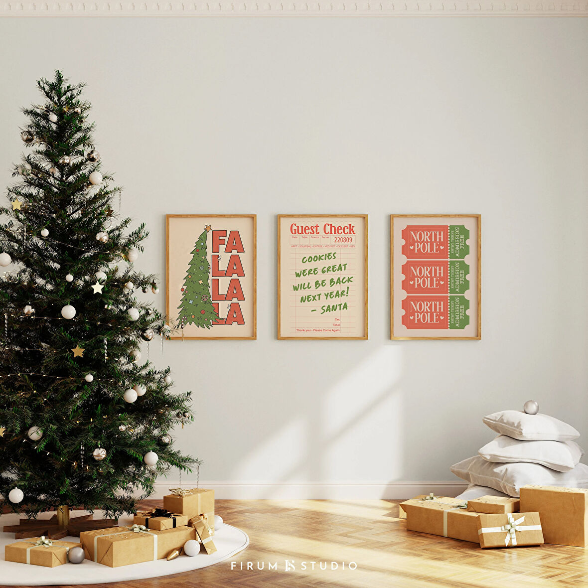 Retro 3'lü Noel Duvar Seti