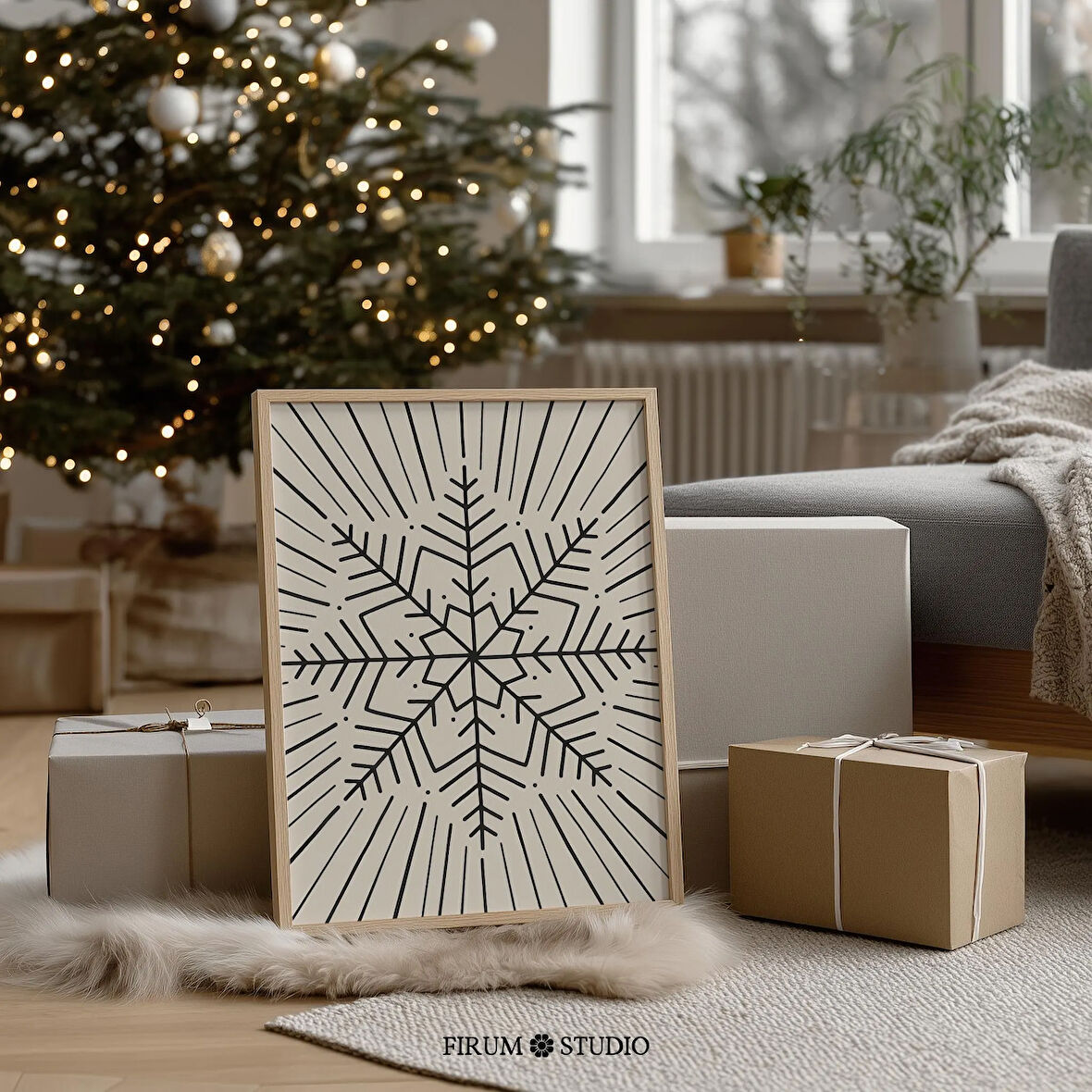 Nötr Minimalist Noel Duvar Sanatı, Bej Modern Tatil Dekoru