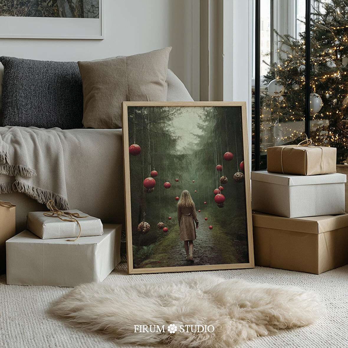 Kasvetli Kış Ormanı Duvar Sanatı, Karanlık Estetik Noel Dekoru