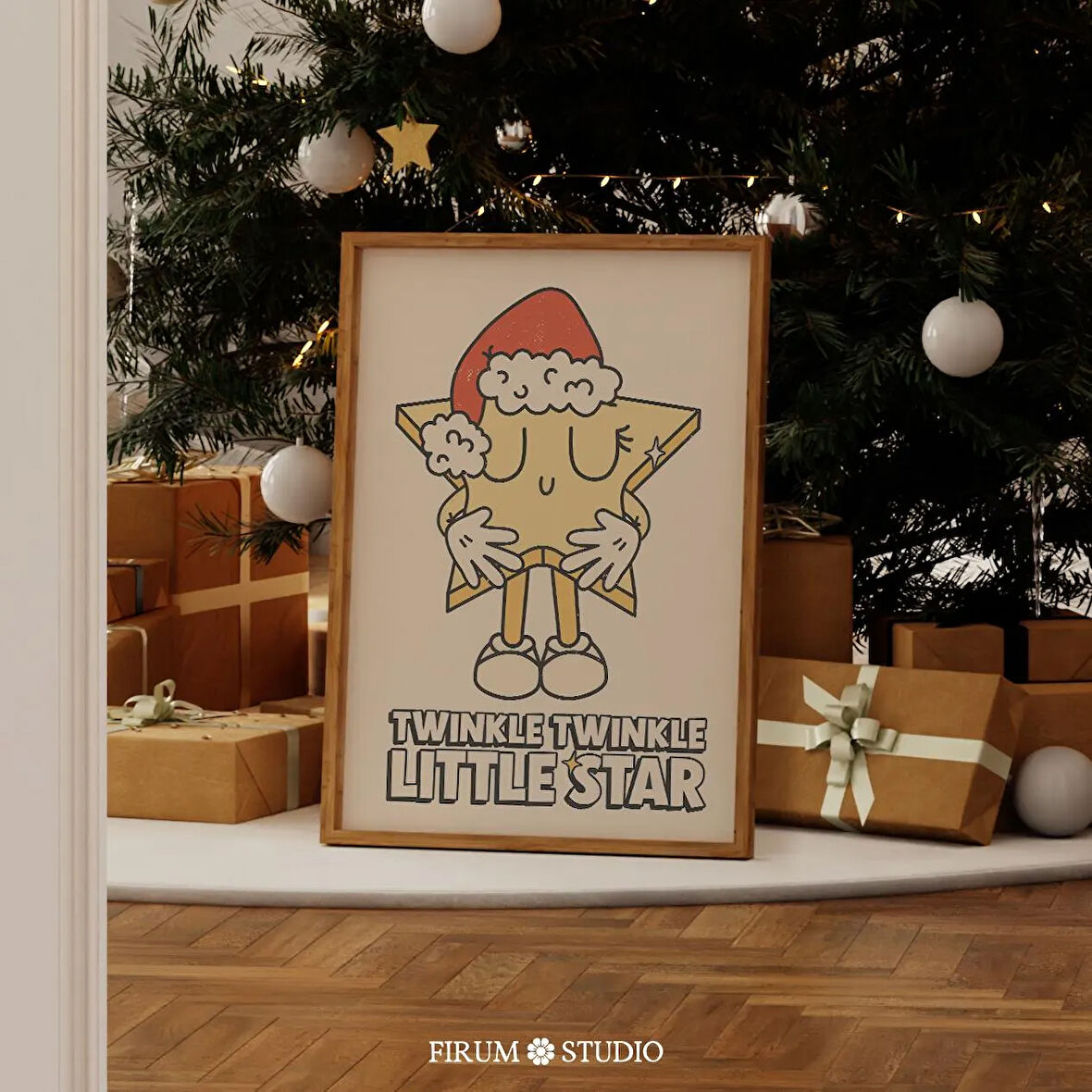 Retro Yıldız Noel Duvar Sanatı