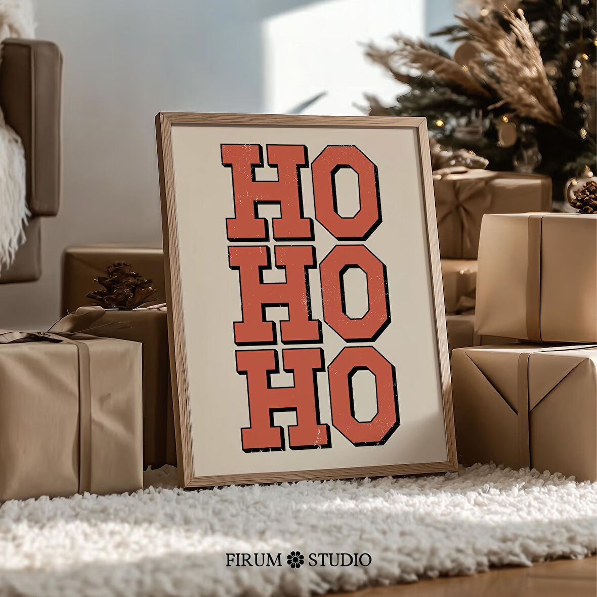 Ho Ho Ho Noel Duvar Sanatı, Modern Tatil Tipografi Dekoru