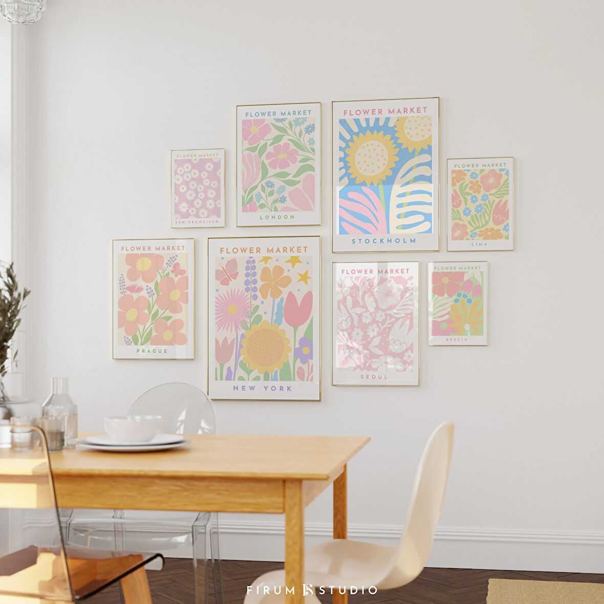 Çiçek Pazarı 8'li Set Sanat, Renkli Duvar Galerisi