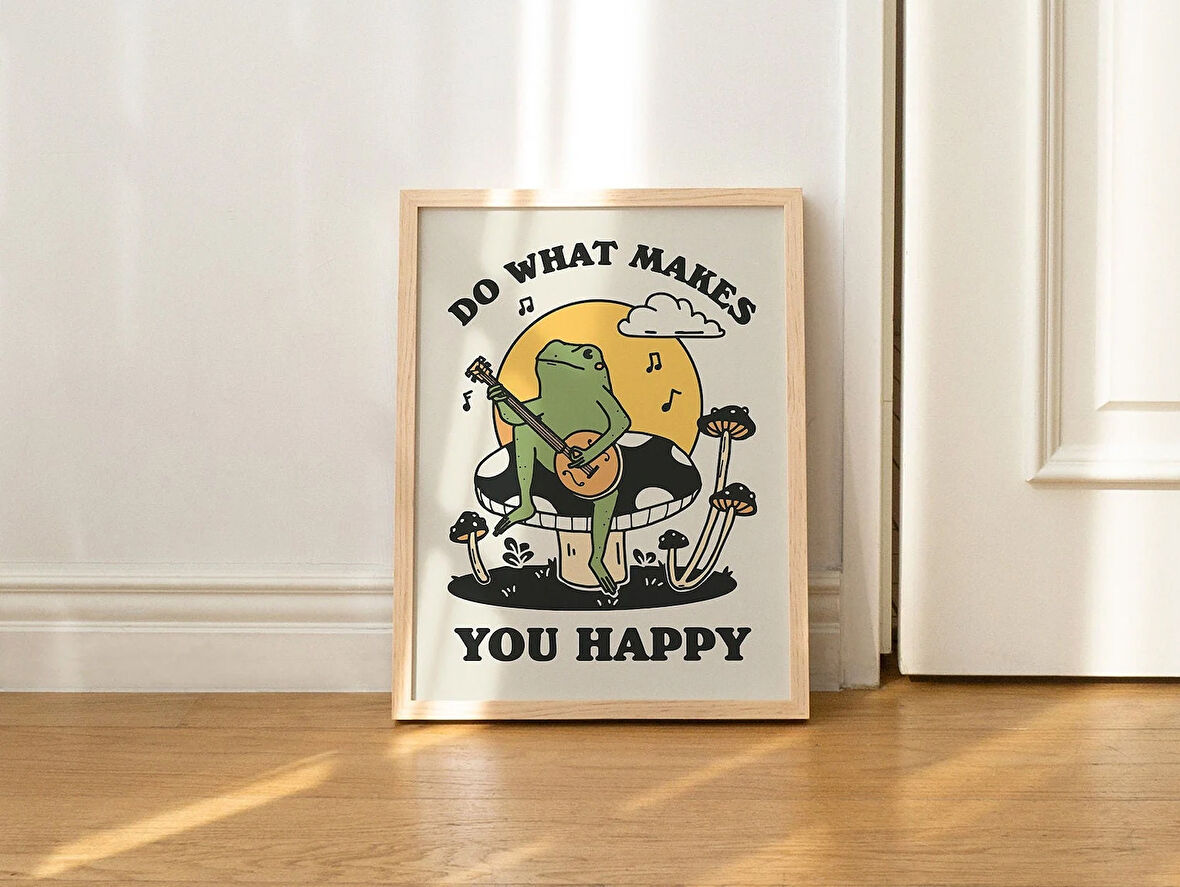 Çerçeveli Banjo Kurbağası Baskısı, Vintage Mantar İllüstrasyonu, Kişisel Bakım Baskısı, Pozitiflik Posteri, 16x20