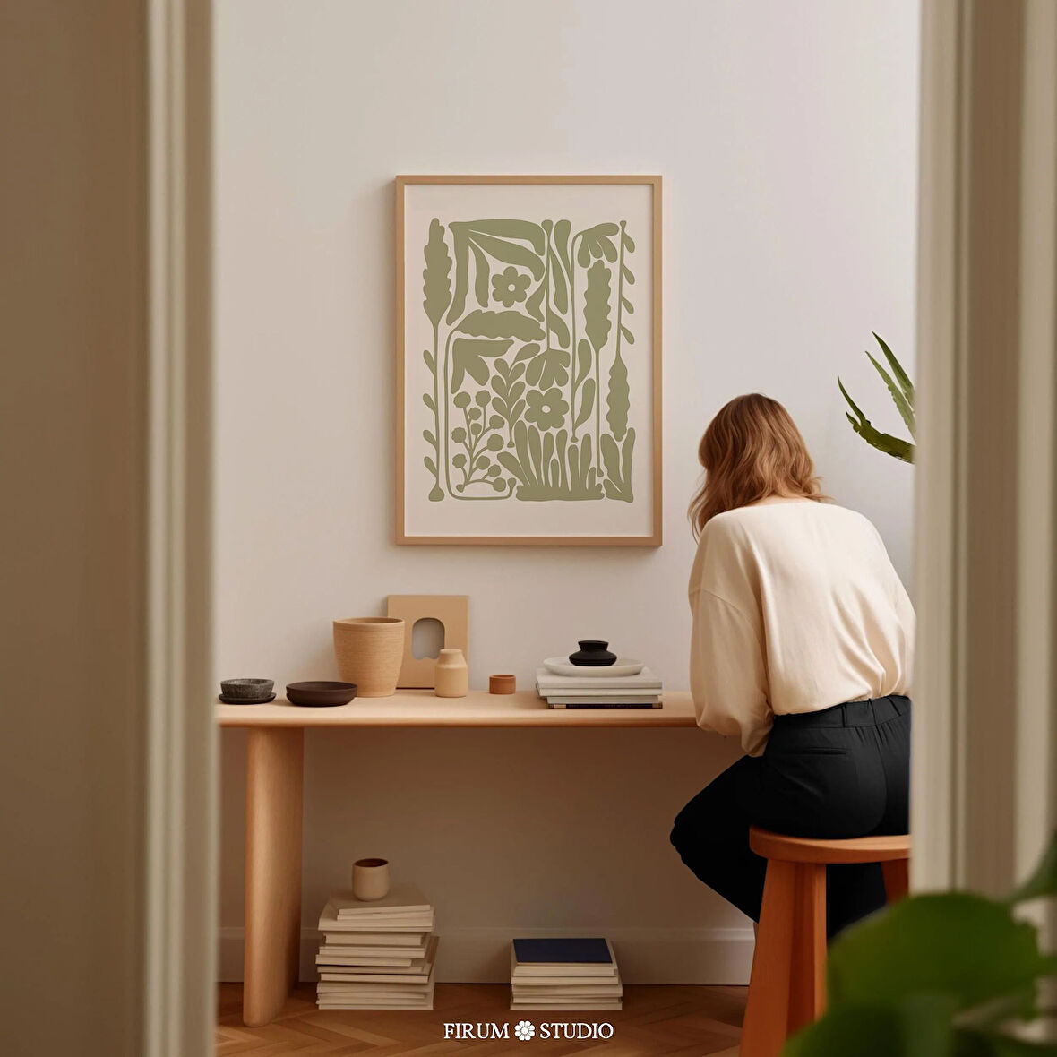 Adaçayı Yeşili Yabani Çiçek Duvar Sanatı