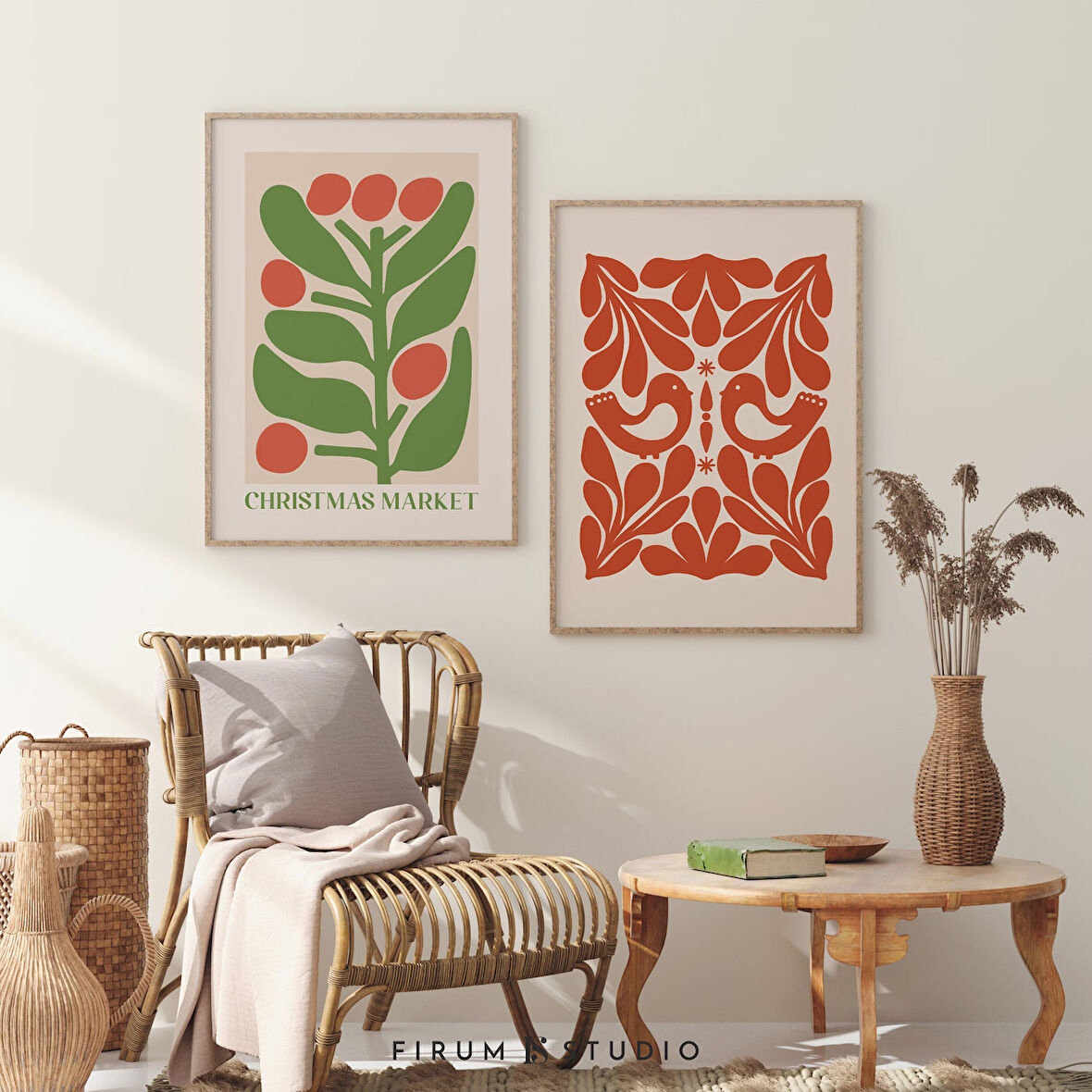 Renkli Noel, 2'li Set, Noel Duvar Sanatı, Noel Baskıları, Parlak Renkli Sanat