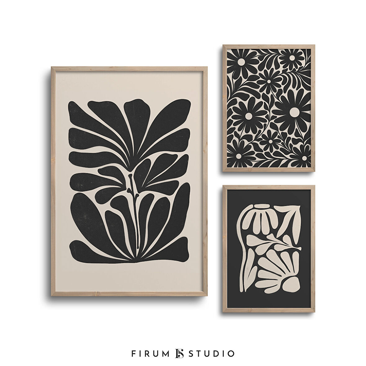 Modern Galeri Duvarı, 3'lü Duvar Sanatı Seti, Botanik Seti, Duvar Sanatı, Kasvetli Botanik Sanatı